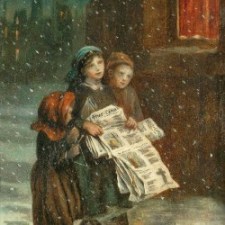 Small children with newspapers